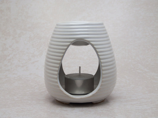 Wax Burner Set - White Ribbed Large